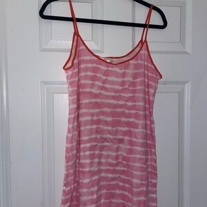 Pink and white striped vintage pj dress with lace trim